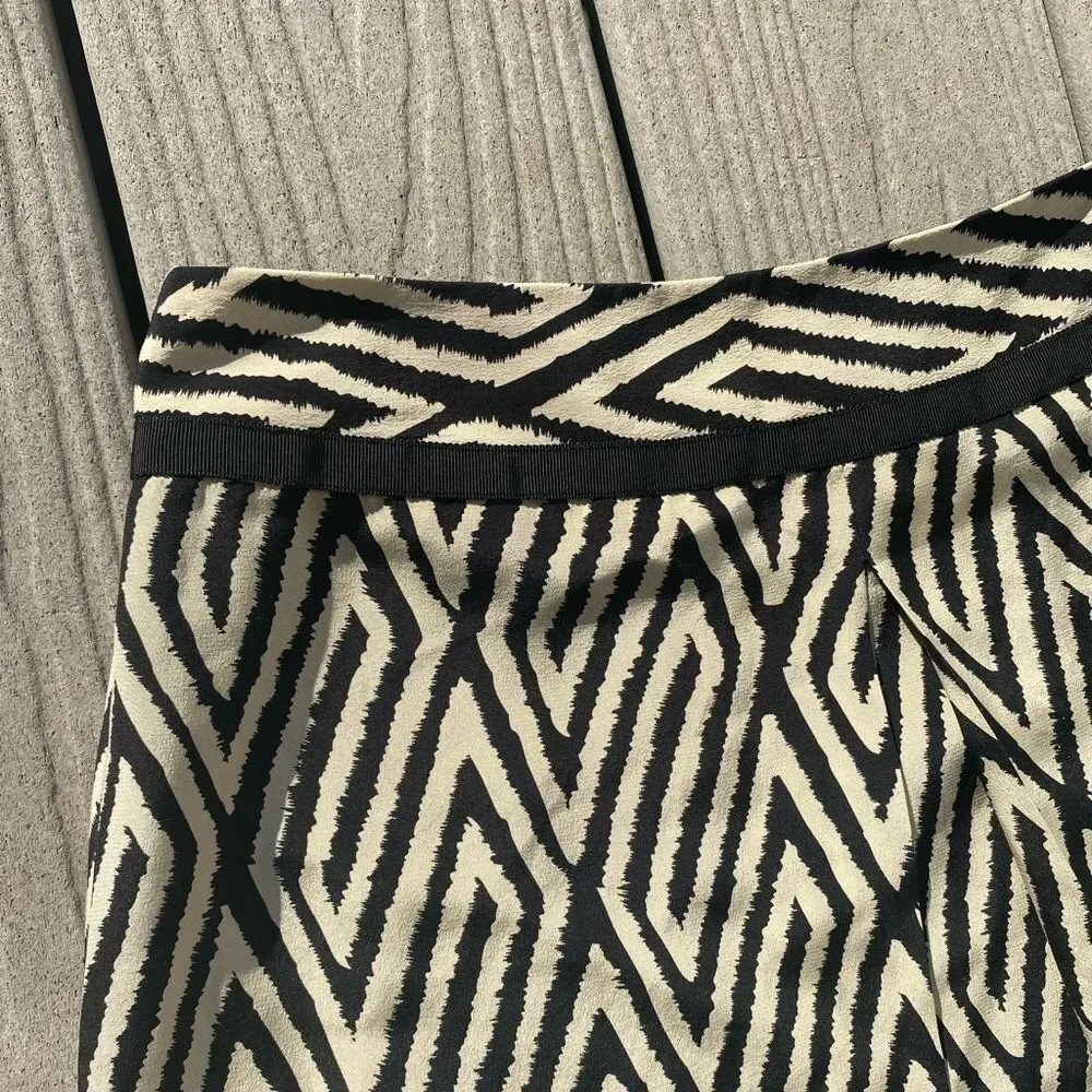 Ann Taylor Zebra Print Black Cream Silk A Line Pleated Skirt Size 2